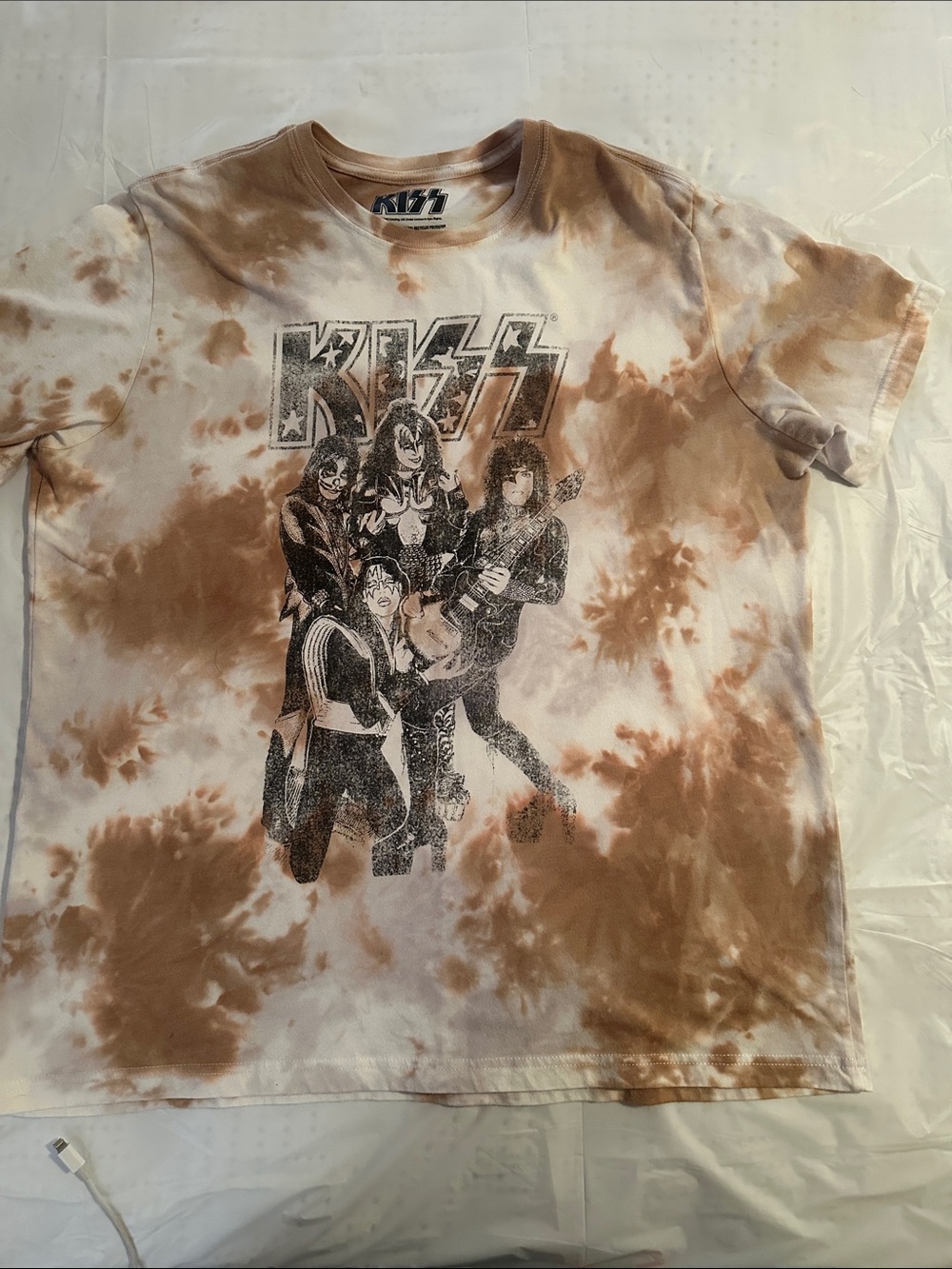 KISS Tie Dye Graphic Band Tee Rock Shirt Brown Cream Glam Rock 80’s